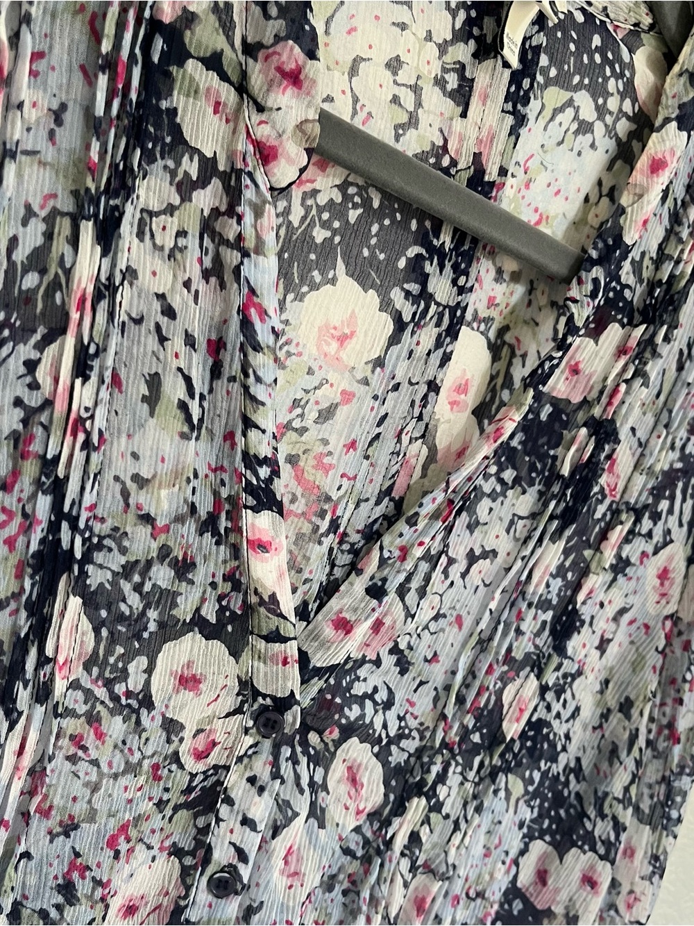 Joie Floral Print Sheer Silk Blouse in Navy, Pink & White Size L